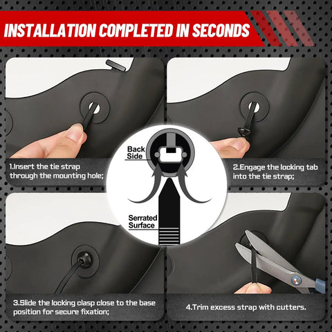 Installation guide for Universal Nylon Cable Tie Buckles 300 Pack Self Locking T Rivets Kit for Cars and Trucks