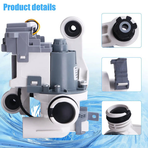 Premium Washer Drain Pump Assembly Plug And Play Replacement Motor for Samsung, detailed view with connections and mounting points.