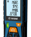 Handy Laser Distance Measure With Backlit LCD And Bubble Levels Enhanced Bright 393 Ft Range Fast 0.5 Second Readouts High Accuracy Plus Red And Green Beam Options Stores 30 History Records For Quick Project Tracking, front view