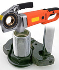 Heavy Duty Electric Pipe Threader 2300W Power Drive Kit With Six Dies And Carry Case held above threaded pipe for easy cutting.