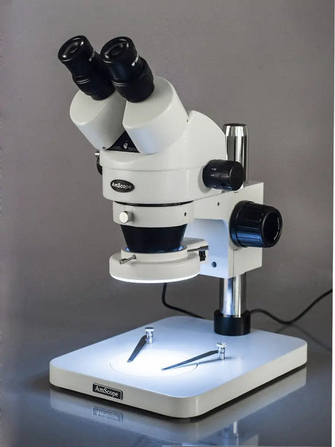 Binocular Stereo Zoom Microscope With 3.5X-45X Magnification, Pro-Grade Widefield Optics, 65mm Field Of View, 8-Inch Working Distance For Precision Inspection And Detailed Crafting, white metal stand