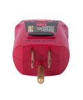Front view of GFCI outlet tester, part of Two Piece Electrical Safety Kit With Non Contact Voltage Tester And GFCI Outlet Tester For Home Or Job Site Detects 50 To 600 Volts With Visual And Audible Alerts Pocket Clip Contoured Grip And Shows Five Wiring Errors in red casing.
