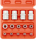 Heavy Duty Female E Torx Socket Set E4 To E24 With One Quarter Three Eighths And One Half Inch Drives in orange case