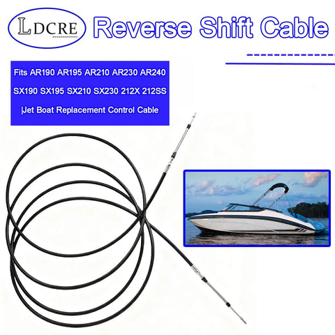 Reverse Shift Cable For Jet Boats 2007 To 2018 Fits AR190 AR195 AR210 AR230 AR240 on white background with specs