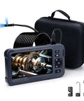 Endoscope Camera With Light 1920P HD Three Lens Borescope on 5-inch display with coiled cable and accessories