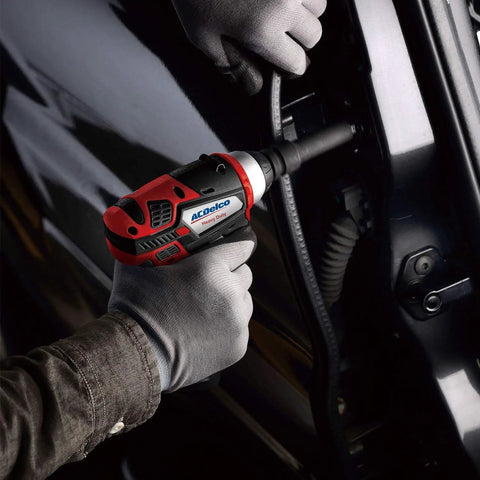 Using 90 Ft-Lbs Cordless 12V Max Mini Impact Wrench With Built-In LED Work Light 3/8 Inch Alloy Steel Head on car door