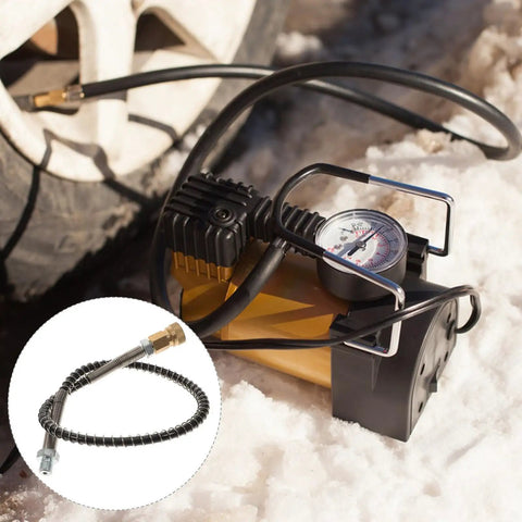 Heavy Duty High Pressure Pump Hose Metal Coil Tube Connector Great For Air Inflation Pumps And Pressure Washers Plus High Temp Resistant Lightweight Design Keeps Flow Smooth No Leaks Found During Hot Summer Grind At Home Or Shop, black metal coil hose with brass fitting for air pump