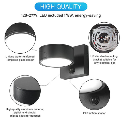 High-quality Motion Sensor Smart Outdoor Wall Lights Aluminum Waterproof LED Porch Lighting For Front Porch And Garage