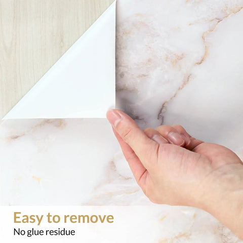 Hand peeling Slick Marble Peel And Stick Wallpaper For Countertops 17.5 Inch By 78.7 Inch Waterproof Self Adhesive Matte White Gold