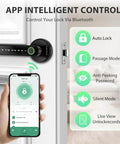 Smart Door Lock With Knob Keyless Entry Entry Handle Home Security Fingerprint Door Knob For Bedroom Front Door Or Apartment Generate Passcodes Remotely Black app control
