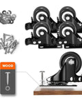 Heavy Duty Furniture Castor Wheels With Dual Locking Spinners And Smooth Polyurethane Tread Four Pack Universal Swivel Caster Plates and screws.