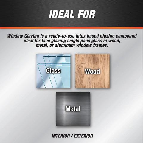 Latex Window Glazing Sealant White 10.1 Oz For Wood And Metal Window Frames Holds Glass In Place, ideal material types shown