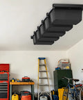 Garage Ceiling Storage Rack For Overhead Organization Boss Level, Heavy Duty Adjustable Bin System With 6 Sets For 5 Bins, 16 Inch Depth