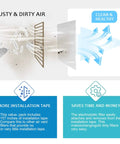 Illustration of Complete Air Vent Filter Kit for Your HVAC and Home Ducts, showing dust filtration and benefits.