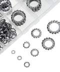 Premium 304 Stainless Steel External Multi-Tooth Star Lock Washers Set, 380 Pieces, M2.5 to M12 in storage case