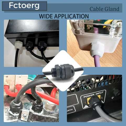 Waterproof Cable Glands 2 Pack Nylon PA66 with Rubber Seal IP68 installed in various electrical settings.