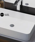 24 Inch Rectangle Ceramic Vessel Sink for Above Counter Install, Slick Modern Look, Scratch Resistant Non Porous Ceramic