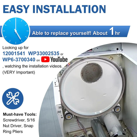 Dryer Drum Roller Kit With Durable Belt And Idler Pulley For Maytag Dryers Beefed Up WP33002535 installation guide