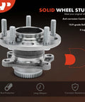 Road Ready Rear Wheel Bearing And Hub Assembly With ABS Ring For Hyundai Elantra Elantra Coupe Elantra GT Veloster Forte Forte Koup Forte5 5 Lug 2011 To 2018 FWD Only; side view of metal wheel hub with bolts