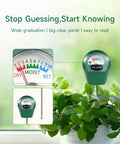 Precise Soil Moisture Meter for Plants displayed with dial showing moisture level, placed in potted plant, no battery needed.