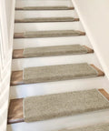 Tape Free Non Slip Bullnose Carpet Stair Treads Set For Indoors Cream Gray 9.5 By 30 Inches 7 Pieces Pet Friendly Washable