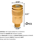 Brass 1/4 Inch NPT Male Air Couplers Set, Six Piece Industrial M Style Quick Connect Fittings For Air Compressors Hoses And Pneumatic Tools, Built To Last, Corrosion Resistant And A Breeze To Use showing single coupler dimensions and details