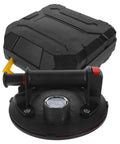 Heavy Duty Glass Lifter With Vacuum Air Pump And Pressure Gauge For Moving Ceramic Tile Sheet Metal Granite And Furniture Safely Using Strong Adsorption Cup In Plastic Rubber Material, showing suction cup and case.
