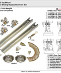 Beefy 48 Inch Top Hung Sliding Door Hardware Kit For 3/4 Inch Doors, 150 Pound Capacity, All Aluminum Track, Independent Box Rail System, 2 Door Heavy Duty Sliding Kit components, including tracks and rollers.