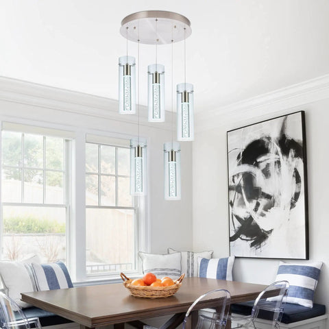 Champagne Bubble Pendant Lights 5 Light Kitchen Island Fixture With Dimmable 40W Integrated LED Modern Ceiling Hanging Light