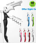 40 Piece 3 In 1 Wine Opener Corkscrew Set With Serrated Foil Cutter For Waiters And Home Bars Heavy Duty Metal Tools In Colorful Bulk Pack
