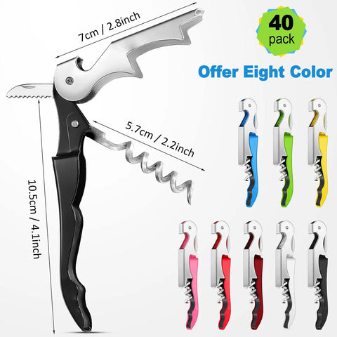 40 Piece 3 In 1 Wine Opener Corkscrew Set With Serrated Foil Cutter For Waiters And Home Bars Heavy Duty Metal Tools In Colorful Bulk Pack