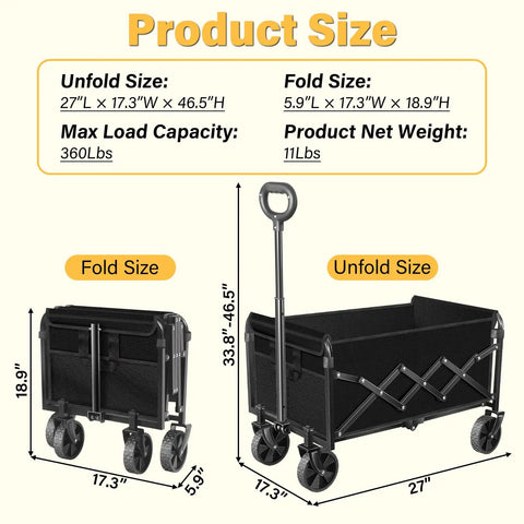Collapsible Wagon With Wheels Foldable Cart That Keeps Your Back Happy For Groceries Sports Camping Travel And Shopping 360 Lbs Capacity Lightweight