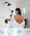 Sleek Matte Black All In One Shower System With Rain Shower Head And Handheld High Pressure 15 Settings Dual 2 In 1 Fixtures