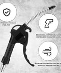 Heavy Duty 4 Piece Air Blow Gun Kit With Angled Aluminum Nozzles And Slick Pistol Grip To Blast Off Dust And Chips Fast For Auto Detailing Crew Or Local Shop, featuring ergonomic handle and stainless steel pipe.