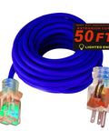 Heavy Duty 50 Foot 10 Gauge Indoor Outdoor Extension Cord With Lighted Ends 125 Volt 15 Amp 1875 Watt UL Listed shown coiled