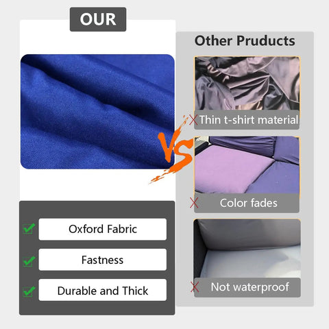 Comparison of blue Oxford fabric for Outdoor Cushion Covers Replacement Set 14 Piece For 7 Piece 6 Seater Wicker Rattan Sectional Sofa Patio Slipcovers with thinner, non-waterproof alternatives.