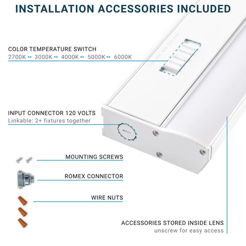 Installation accessories for Under Cabinet LED Light Bar 24 Inch 18W 5CCT Color Selectable 2700K 3000K 4000K 5000K 6000K Dimmable