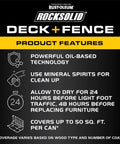 Hardcore Deck And Fence Stain With Gnarly UV Protection Black Walnut Oil Base product features including oil-based technology and coverage details.