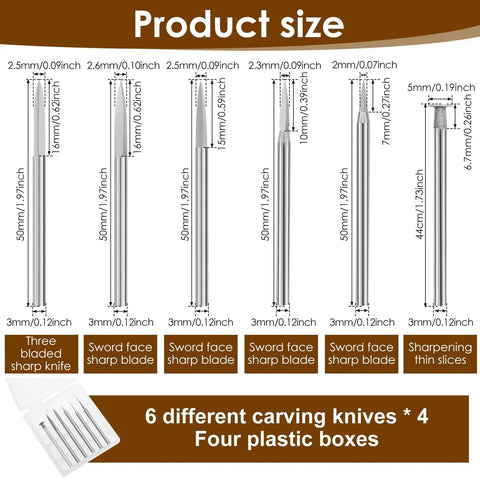 24 Piece Wood Carving Drill Bits Set For Rotary Tools Engraving Kit With 3mm Shank Pro Grade Corundum Bits, product size details