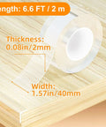 Solid Go To Clear Edge Protector Tape, 1.5 Inch X 6.6 Feet, self adhesive tape showing thickness and width on wood surface.