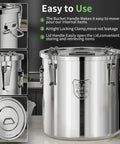 Heavy Duty Stainless Steel Airtight Food Storage Bucket With Secure Locking Lids Great For Bulk Rice Flour Dog Food Or Coffee visible from front with handle and lid details.