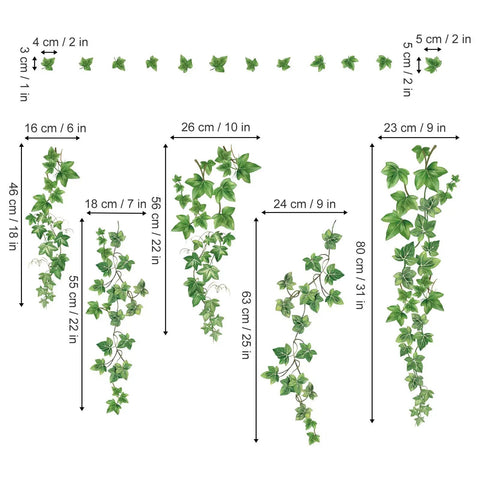Cozy Hanging Ivy Vine Wall Decals Evergreen Leaves Stickers For Bedroom And Living Room Waterproof And Removable Wall Art Decor