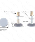 Stop Rocking Your Furniture With PTFE Bottom Leveler Pads, 28mm Base And One Quarter Twenty Threaded Shank, Adjustable Leg Levelers