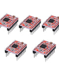 Five Pack A4988 Stepper Driver Module With Heat Sink for 3D Printers Reprap Mendel DIY kit, shown in a fanned-out layout.