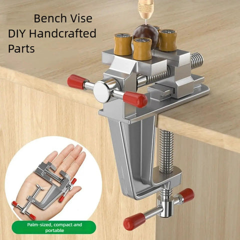 Heavy Duty 360 Degree Swivel Cast Iron Bench Clamp for Home Workshop on a wooden surface with ergonomic handle