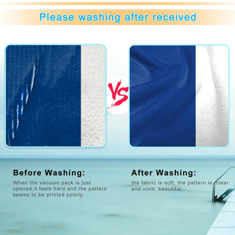 Comparison of Oversized Beach Lounge Chair Towel Cover Set Of 2 With 3 Pockets Striped Dark Blue Microfiber Before and After Washing
