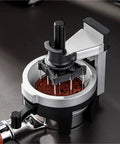 Professional 58Mm Espresso WDT Distribution Tool With 12 Tuning Needles above ground coffee, showcasing adjustable depth and rotary design.