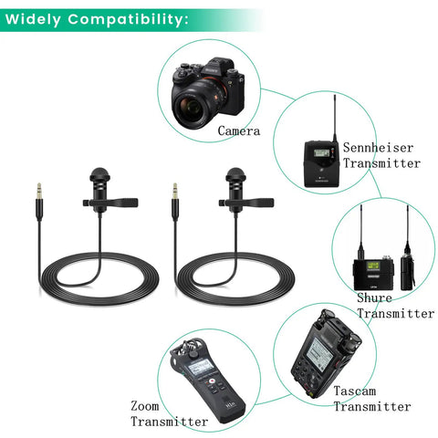 Two Pack Lavalier Microphones Compatible With DJI Mic 2 And Rode Wireless Pro Or Wireless GO 2 II Transmitters diagram