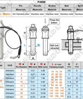 Pro Level Marine Grade Stainless Steel Ball Lock Pin Quick Release Safety Fastener With Button Spring Loaded Built Tough For Garage And Project Bench M12 X L10 technical specifications diagram showing measurements and materials.