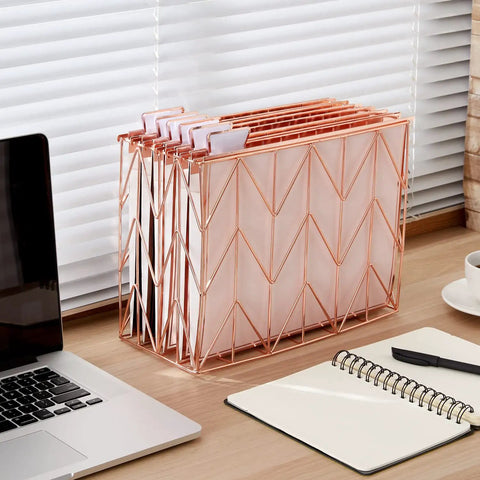 Rose Gold Hanging File Folders With Pockets Letter Size 6 Pack Decorative Cute Office Home School File Folders with tabs on desk
